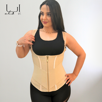 مشد القوة مع 9 دعامات بمستويات أمامية وسحاب أمامي